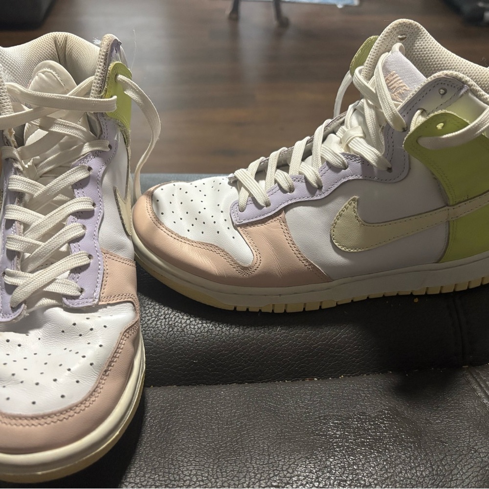 Nike High-Top Sneakers in White, Pastel Pink, Lavender & Lime